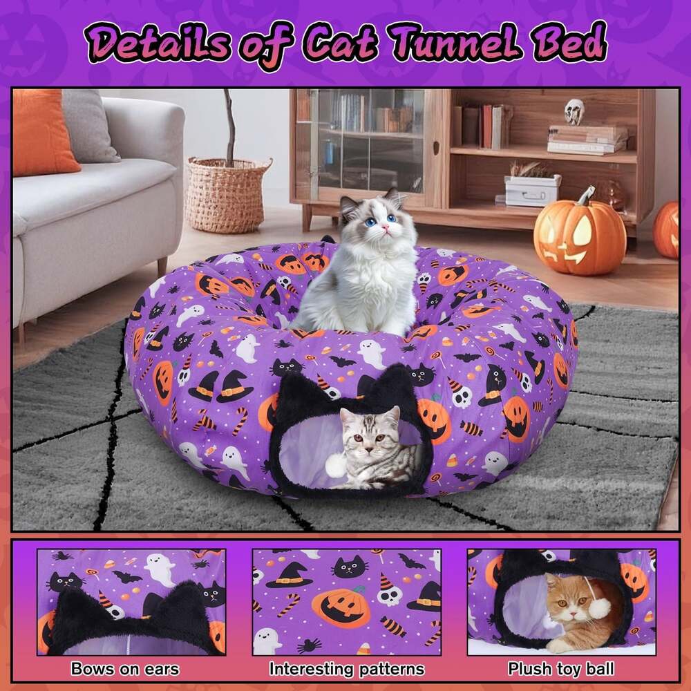 Halloween Pattern Foldable Pet Tunnel Cat Bed